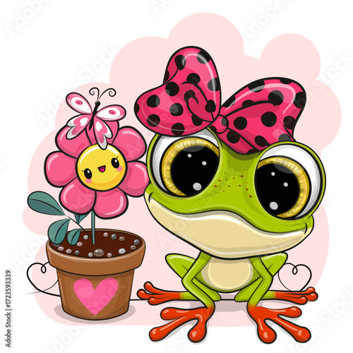 Cute Cartoon Frog with bow