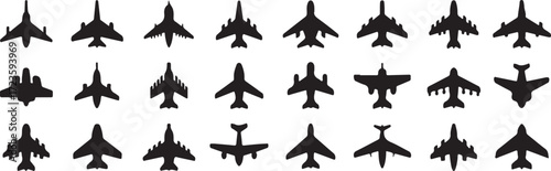 aircraft silhouettes vector set overhead view aviation icons plane jet collection for design and illustration template