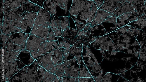Urban Traffic Flow Map Simulation in Bangalore, India, GPS Smart city route Transportation