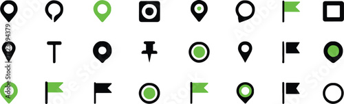 Bild auf Leinwand modern map pin vector icon grid 24 unique black and green marker designs for loc
