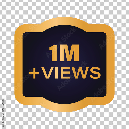 Elegant gold and black badge indicating 1 million views, perfect for showcasing online video success