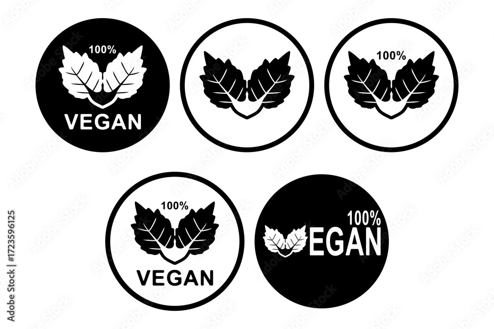Fototapeta premium Eco vegan leaf black white circular vector collection