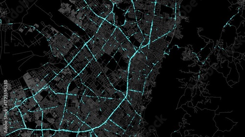 Urban Traffic Flow Map Simulation in Bogotá, Colombia, GPS Smart city route Transportation