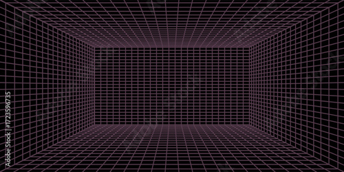 Symmetry wireframe tunnel for retro futuristic background