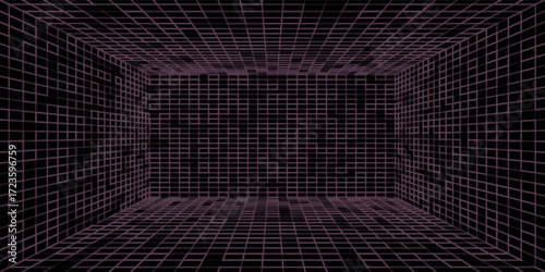 Symmetry wireframe tunnel for retro futuristic background