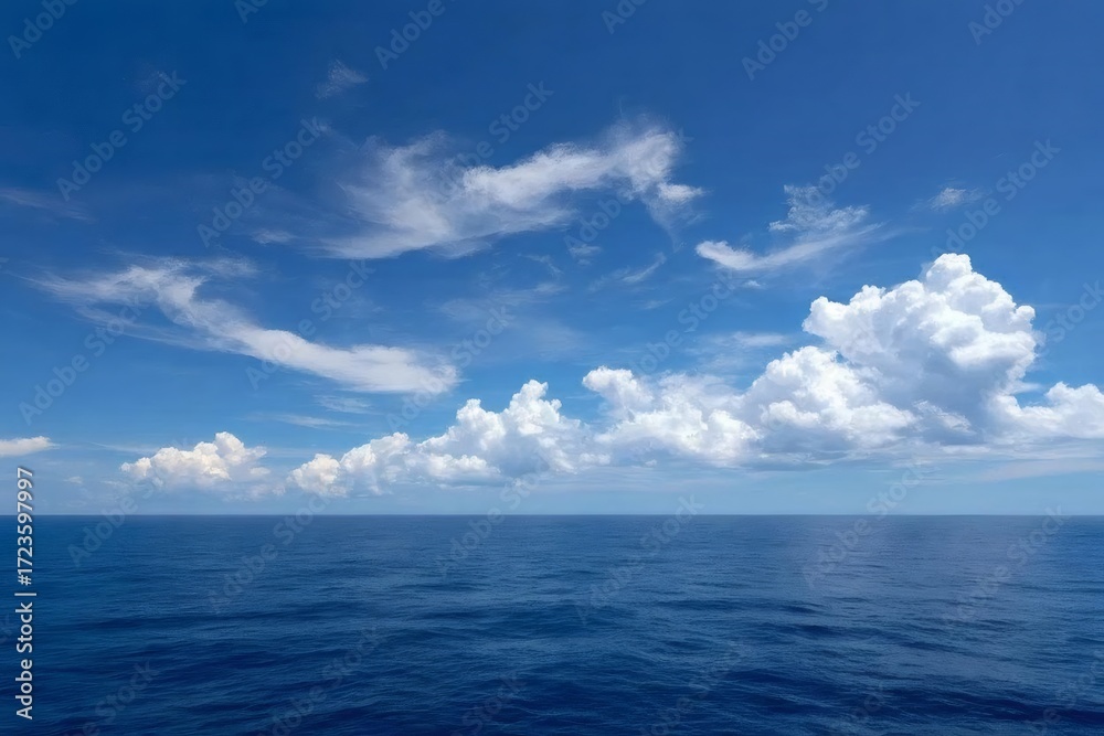 Obraz premium 青空と白い雲と青い海の広大な風景