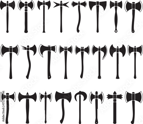 Axe Hatchet Tomahawk Silhouette Collection Lumberjack Woodcutter Tool Equipment