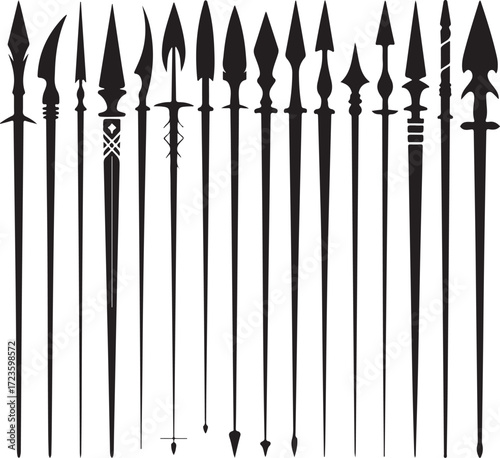 Spear Silhouette Collection of Lance Javelin Pike for Hunting Warfare and Ancient Weaponry