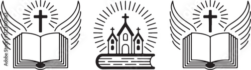 Open Book with Cross and Wings Symbolizing Faith and Spirituality in a Religious Context Illustration