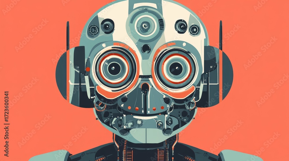 Fototapeta premium futuristic flat style warping robot face