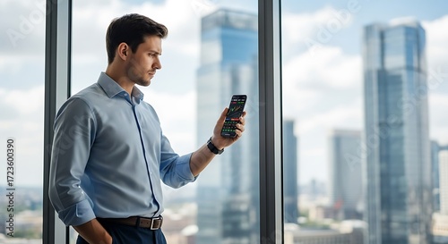 Trader Checks Mobile Data.