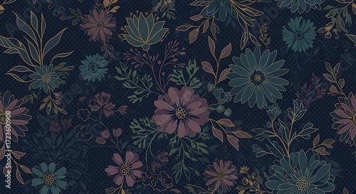 Wallpaper Mural Dark Floral Pattern with Vintage Aesthetic and Moody Blooms. Torontodigital.ca