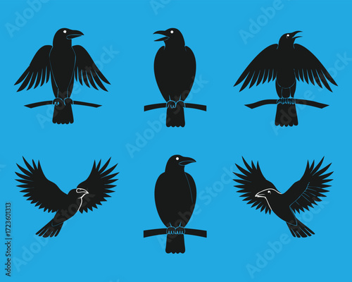 Raven Silhouette Graphics: Vector Images of Crow Birds in Various Poses