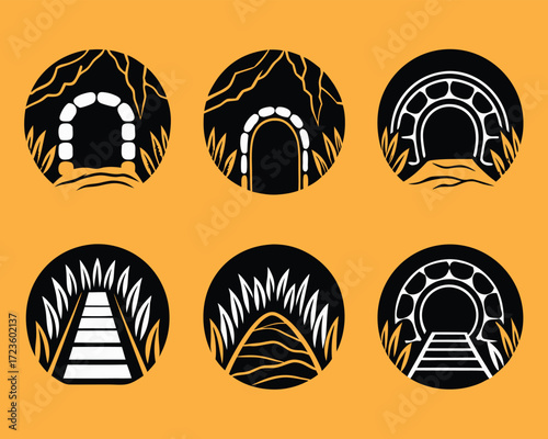 Vector Set of Animal Burrow or Cave Entrance Logo Icon Design