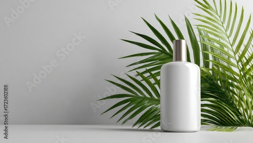 Wallpaper Mural Blank white cosmetic bottle, tropical leaves Torontodigital.ca