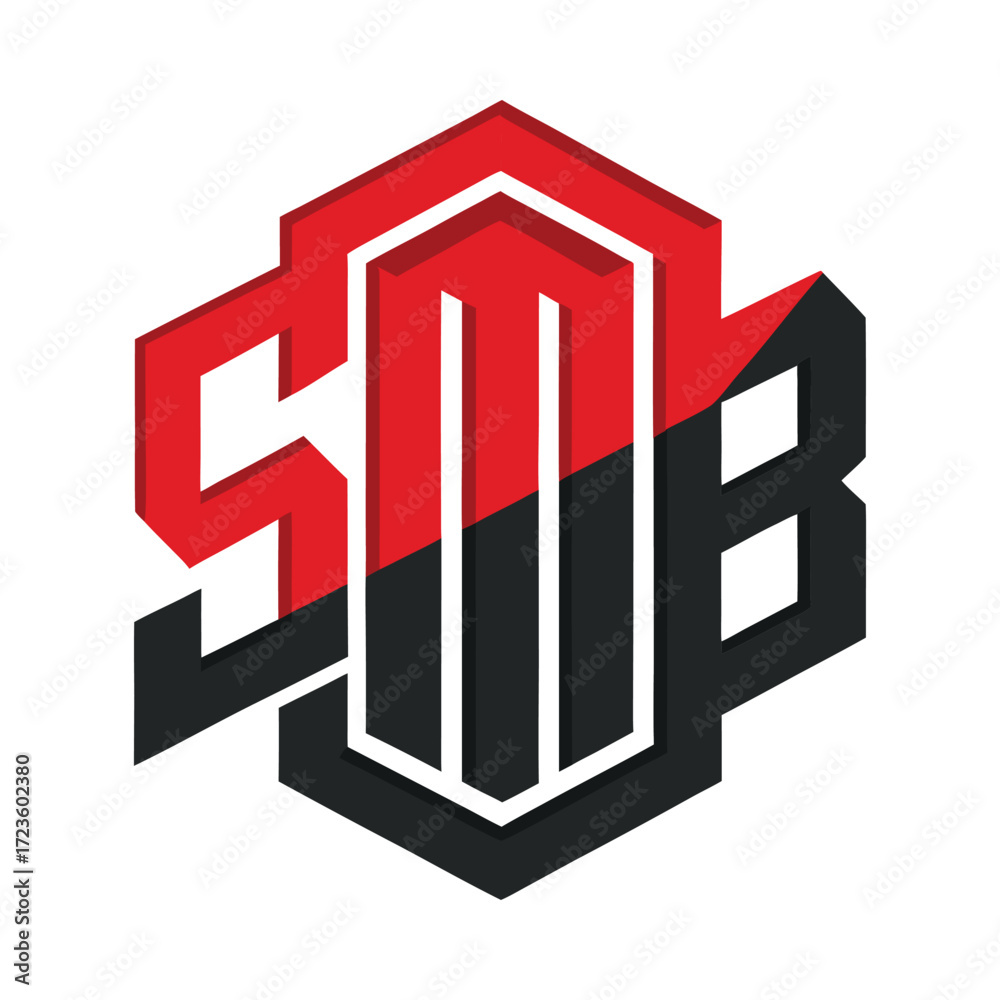 Fototapeta premium SB Logo with Diagonal Red and Black Split and Geometric Typography