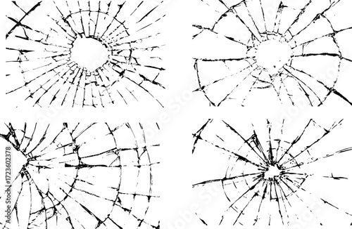 Glass crack Vector collection on transparent. cracked glass effects featuring jagged broken lines, impact cracks, fissures, and smashed textures. Ideal for graphic design, realistic art, and digital.