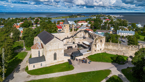 Aerial view of the Haapsalu Episcopal Castle on the west coast of Estonia along the Baltic Sea - Its fortifications include the town's cathedral