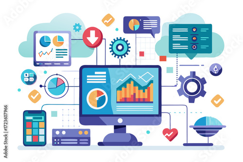 Futuristic AI Technology Holographic Interface with Data Analytics on Laptop Workspace