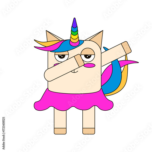 Unicorn. Vector illustration of fun Unicorn in funny pose and ballet tutu isolated transparent background. Silly kids art child t-shirt print nursery poster cover template design. EPS 10