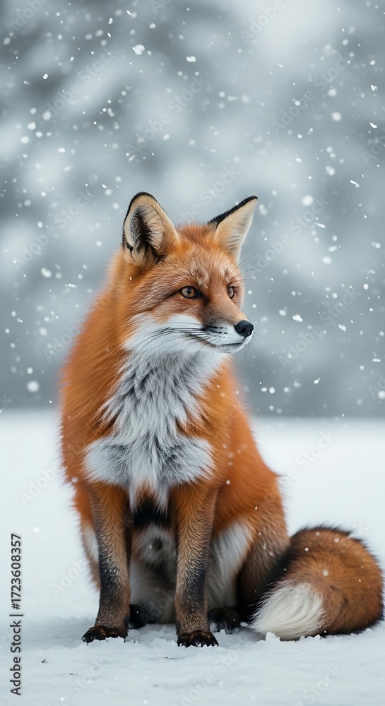 Fototapeta premium Winter Fox in Snowy Landscape.