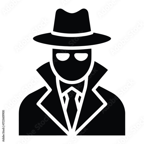 Black and white retro cartoon illustration of a handsome old detective smiling in a suit and hat