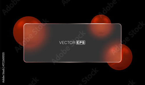 Glass frame with colored spheres on background. Vector illustration