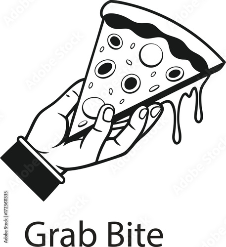 This collection of black and white image depicts illustration of pizza, showing toppings and slice.
