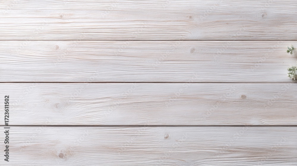 Fototapeta premium Light Wooden Surface with Natural Texture and Green Foliage for Minimalistic Design and Background Use