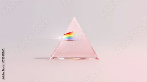 Pink glass prism displaying rainbow spectrum