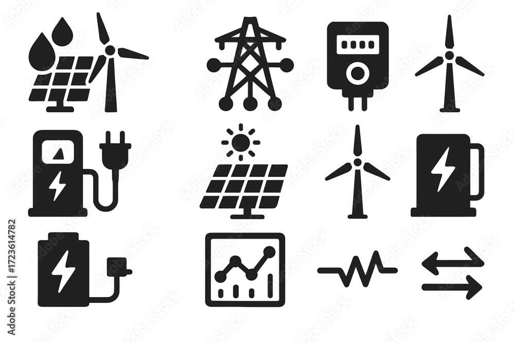 Fototapeta premium Flow distribution smart vector unit ev energy grid consumption hybrid panel icon