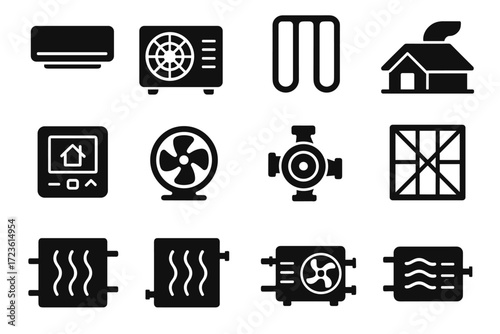 Heat roof exchanger panel vector air fan duct pump icon coil