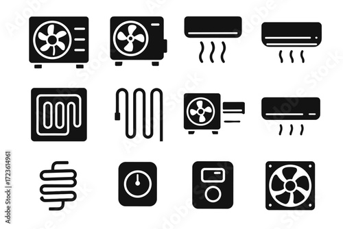 Heat pump vector wall exchanger icons unit floor split compressor coil icon