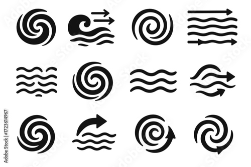 Currents vector directional icon arrows symbol ocean icons swirl stream whirlpool tidal