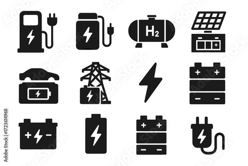 Icon pack lightning storage stacked battery electric icons charging vector power bolt