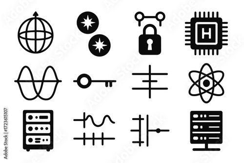 Icon icons vector computing chip probability sphere key processor lines waves quantum