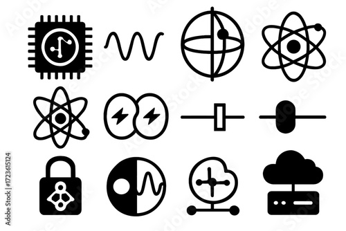 Bloch vector chip computing particle quantum server atom secure icons probability icon