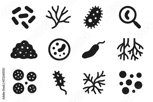 Ciliate fungi under flagellated fungal organic culture icons spores microbes soil icon