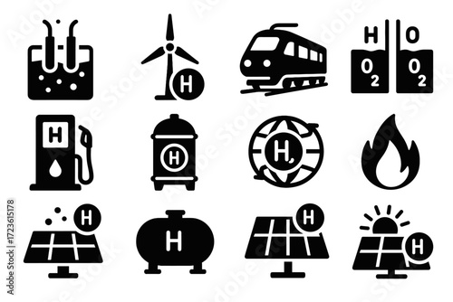 Icon splitting arrows green array hydrogen tank hydro vector station water globe