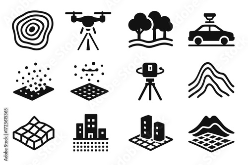 Contour terrain canopy vector icons point lidar mounted mapping icon car mesh