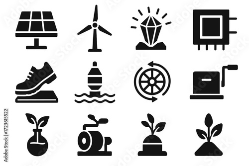 Vector plant generator icons buoy kinetic module energy harvesting wind icon footstep