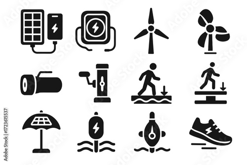 Rotating icon icons shoe harvesting vector energy solar floor hand flashlight wave