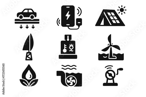 Bioenergy vector energy road panel sail hydro rotor wind icon harvesting icons