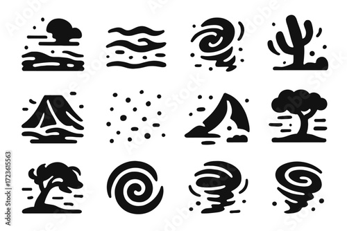 Covered dust tree sandstorm lone vector cactus set sand obscured bent icon