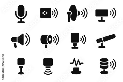 Detector sensor vector icons parabolic pickup microphone acoustic receiver icon vibration ultrasonic
