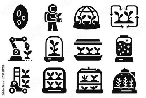 Experiment system crop bioreactor vector sealed nutrient icon robotic farming space icons