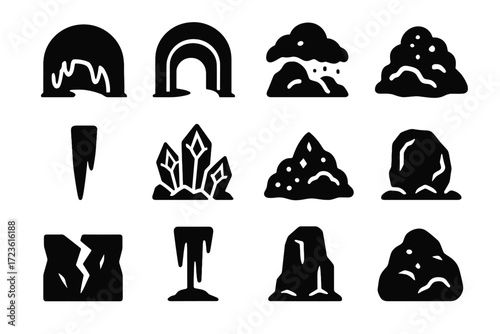 Glacier frosty drop cave icons boulder crack dome icon icicle icy glacial
