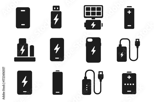 Case wireless vector backup battery collection unit station cables indicator icon