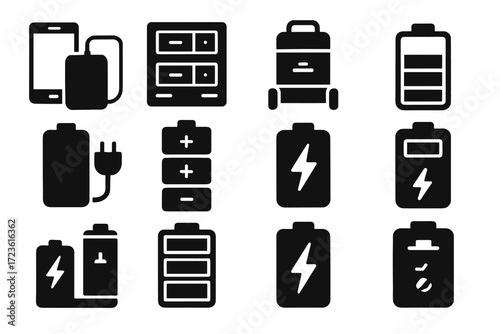 Stackable plug lightning power vector cell icon battery collection modular scooter