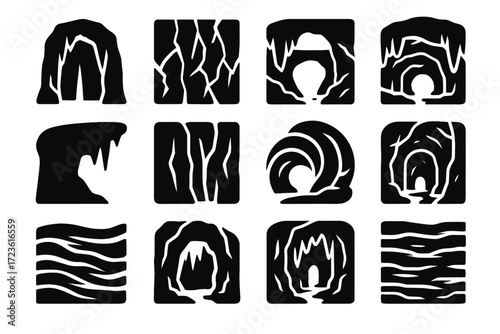 Icons icy icon vector glacier glacial silhouette stylized cave entrance corridor